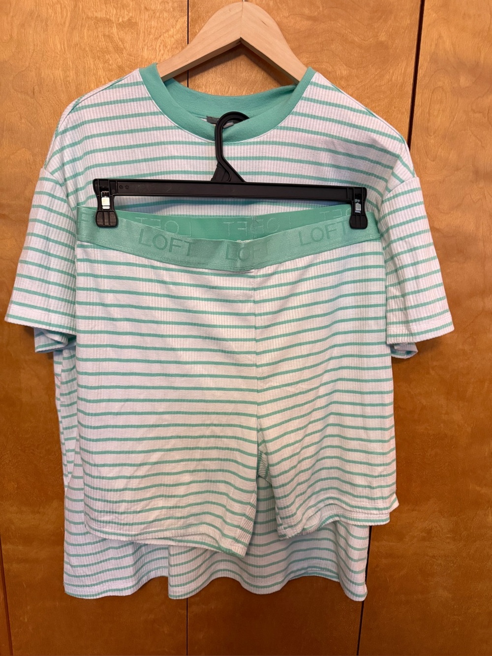 LOFT Teal & White Striped Pajama Short Set